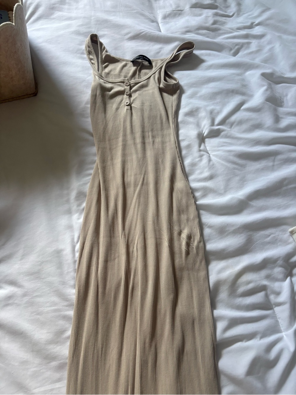 White Fox Boutique Beige Ribbed Tank Maxi Dress